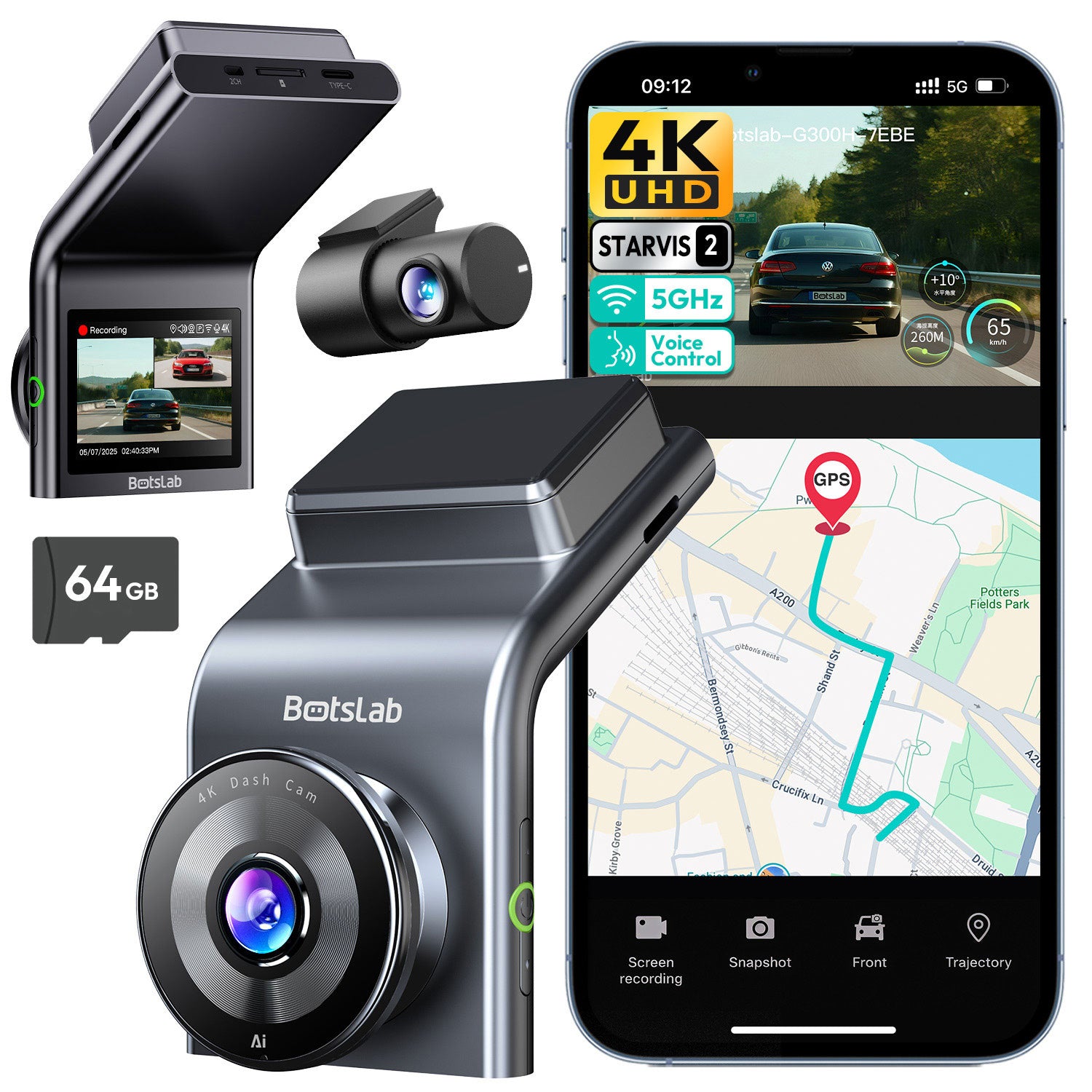 <tc>Botslab G300H Plus 4K Wifi GPS 2CH 64GB dashcam</tc>
