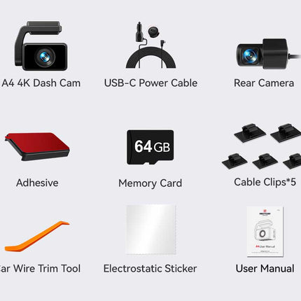 Redtiger A4 4K Touch Wifi GPS 2CH 64gb dashcam