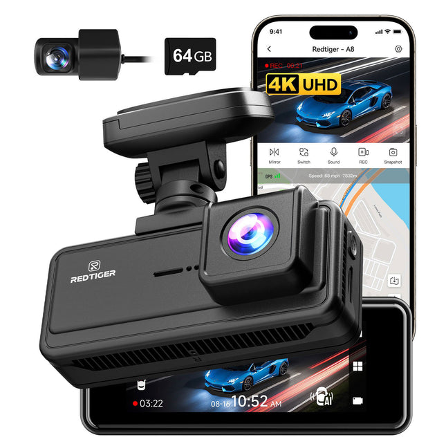 Redtiger A8 2CH 4K Touch Wifi GPS 64gb dashcam