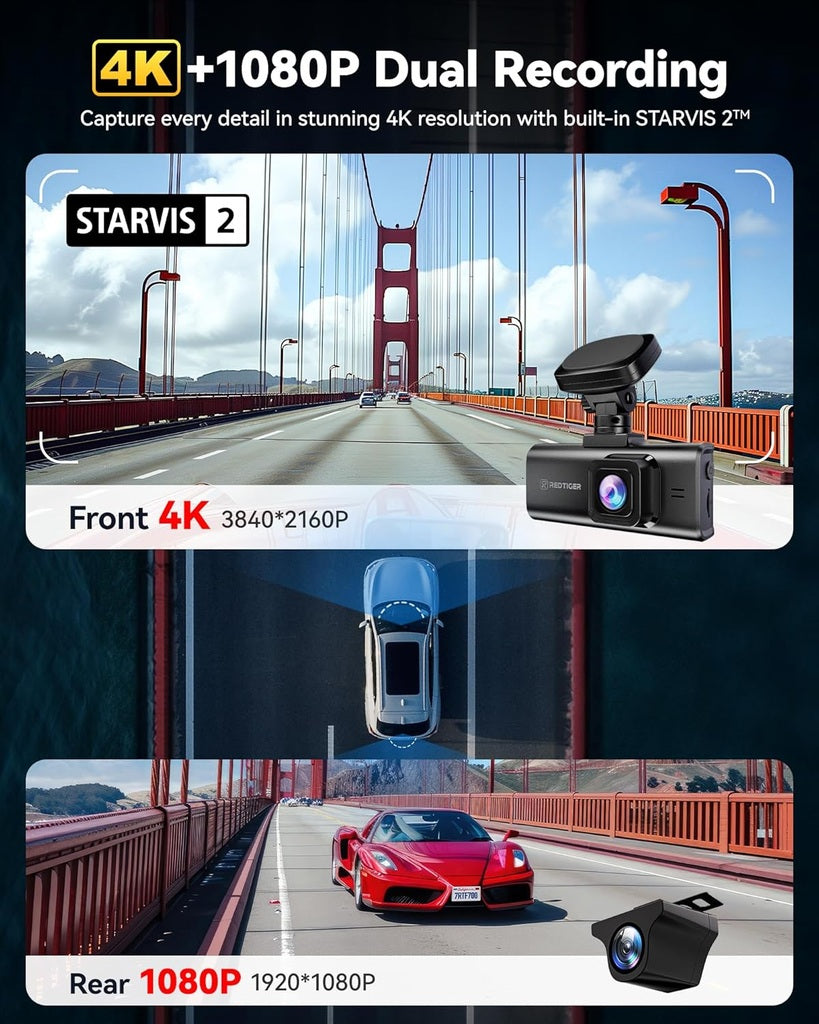 Redtiger F7N Elite 4K Touch Wifi GPS 2CH 128gb dashcam
