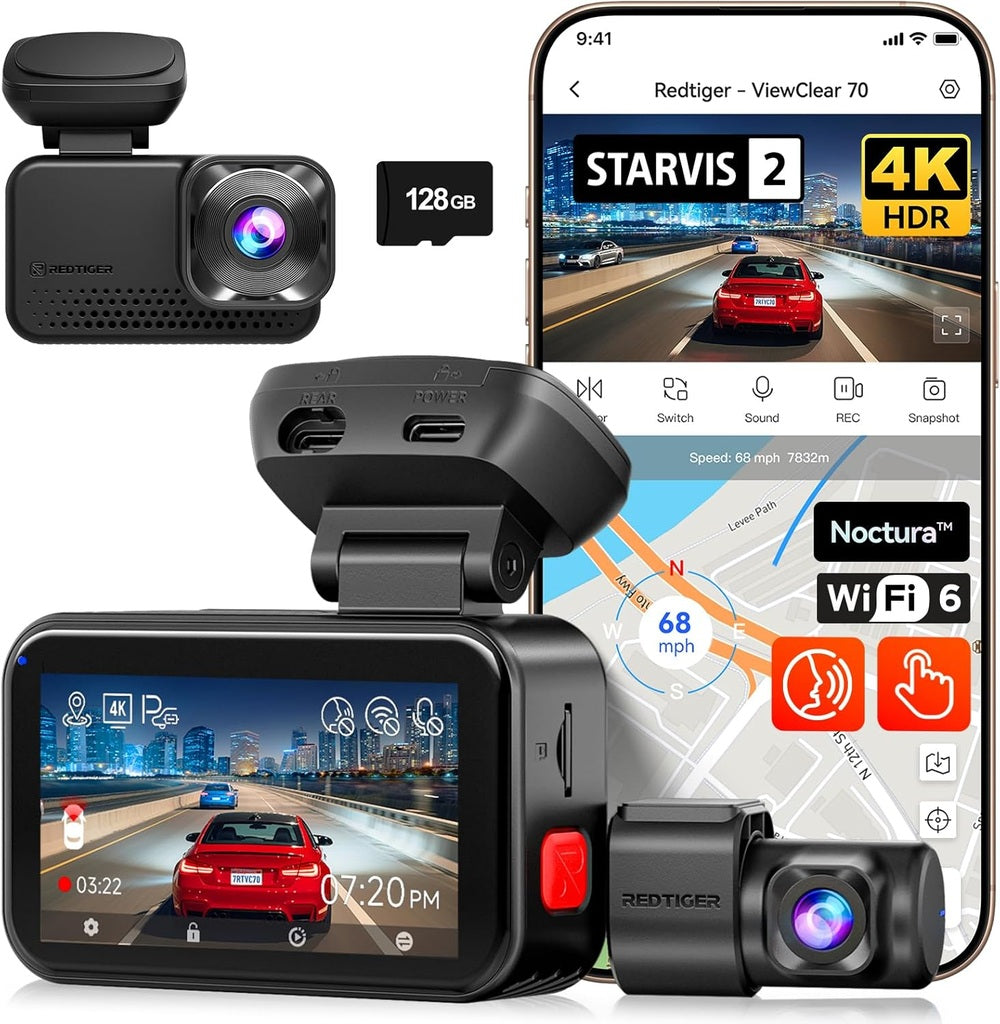 <tc>Redtiger ViewClear 70 4K Touch Wifi GPS 2CH 128GB dashcam</tc>