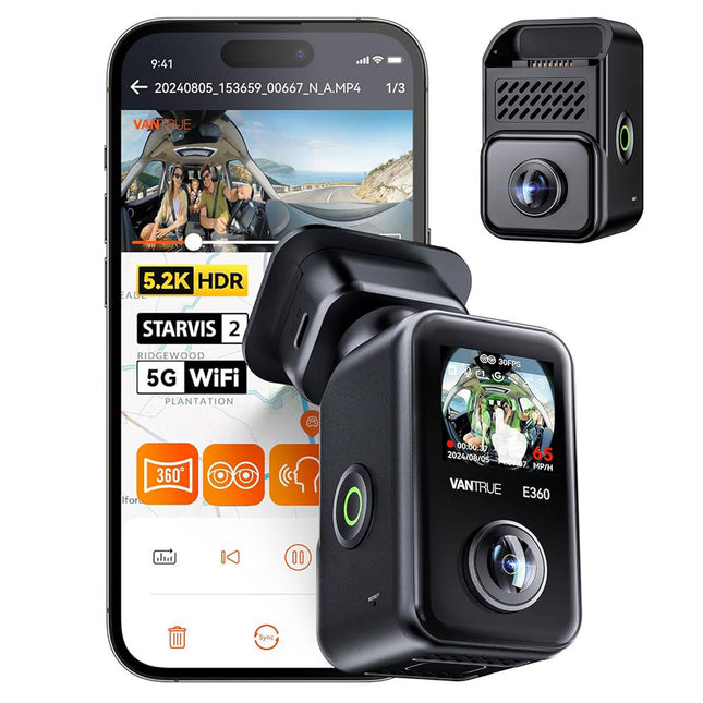 Vantrue E360 Cloud 5K 2CH Wifi GPS 360 degree dashcam