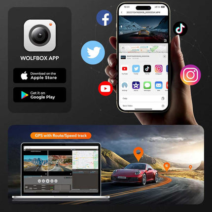 Wolfbox G840H 2K Wifi GPS 32gb Mirror dashcam