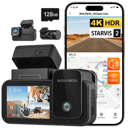 Wolfbox X5 Touch 3CH 4K Wifi GPS 128gb dashcam