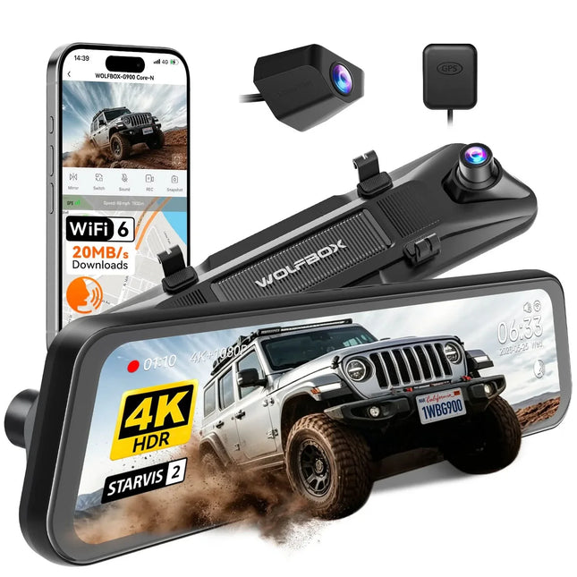 <tc>Wolfbox G900 Core 4K Wifi GPS Mirror Dashcam</tc>